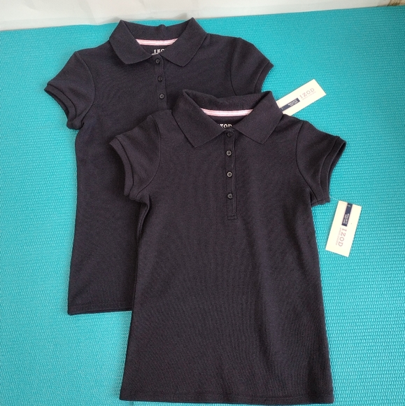 IZOD Set Of Two Girl's School Uniform Navy Polo Shirt M (7/8) Reg - Picture 4 of 7